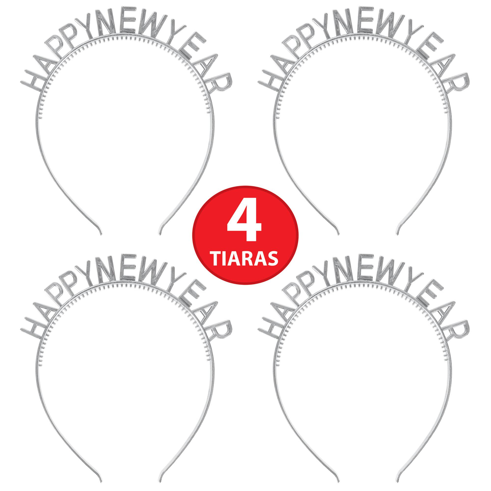 Beistle Adult Silver Happy New Year Headbands, 4ct.
